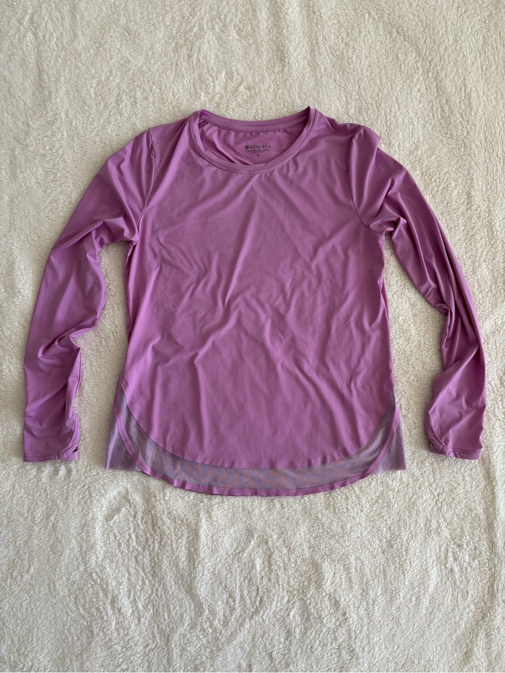 Athleta Purple Long Sleeve Athletic Top with Mesh Hem, Thumbholes, Size S